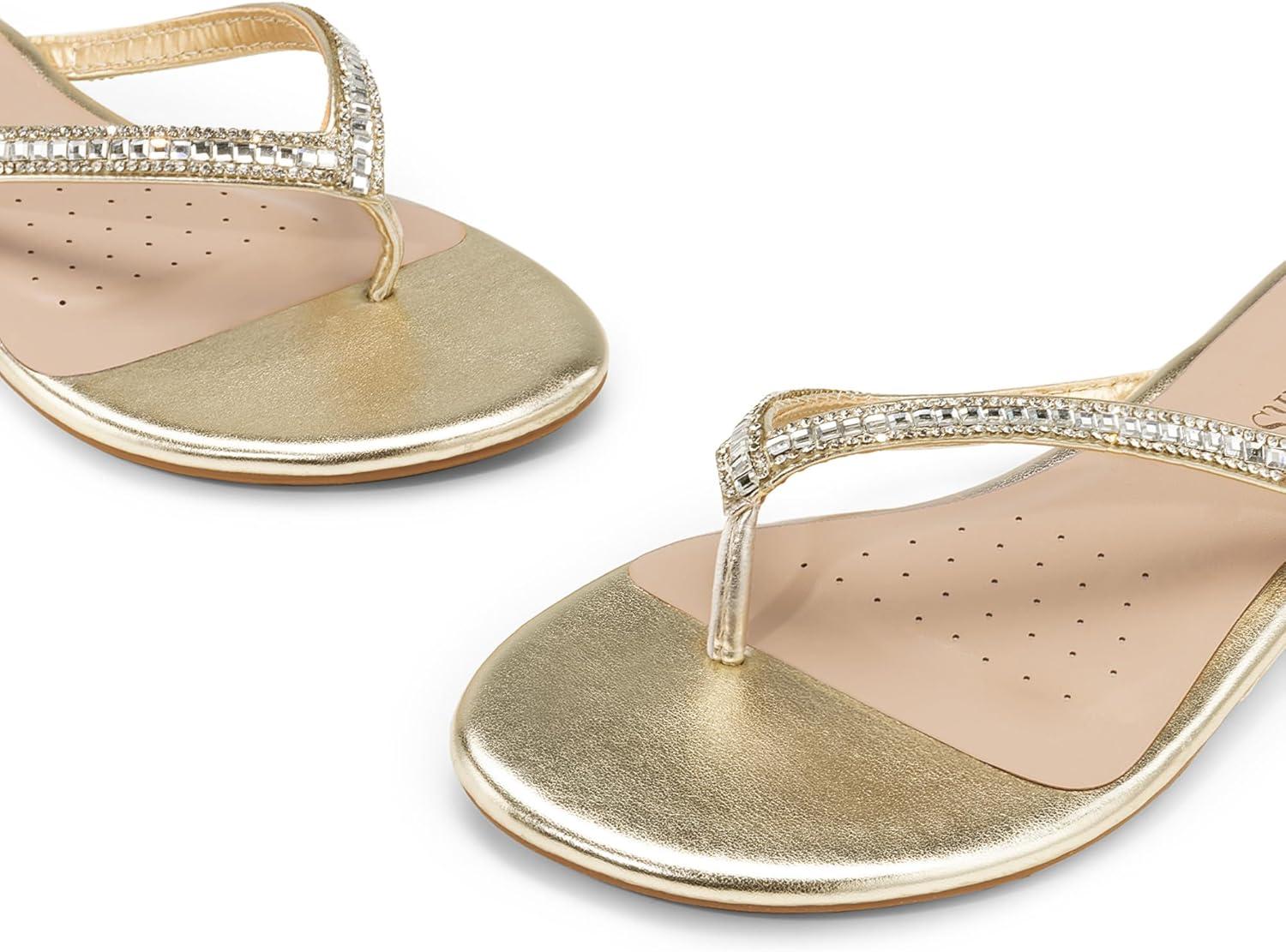 imageDREAM PAIRS Womens Fashion Rhinestones Design Slides Sandals Dress Daily Flat Sandals for SummerGold Glitter