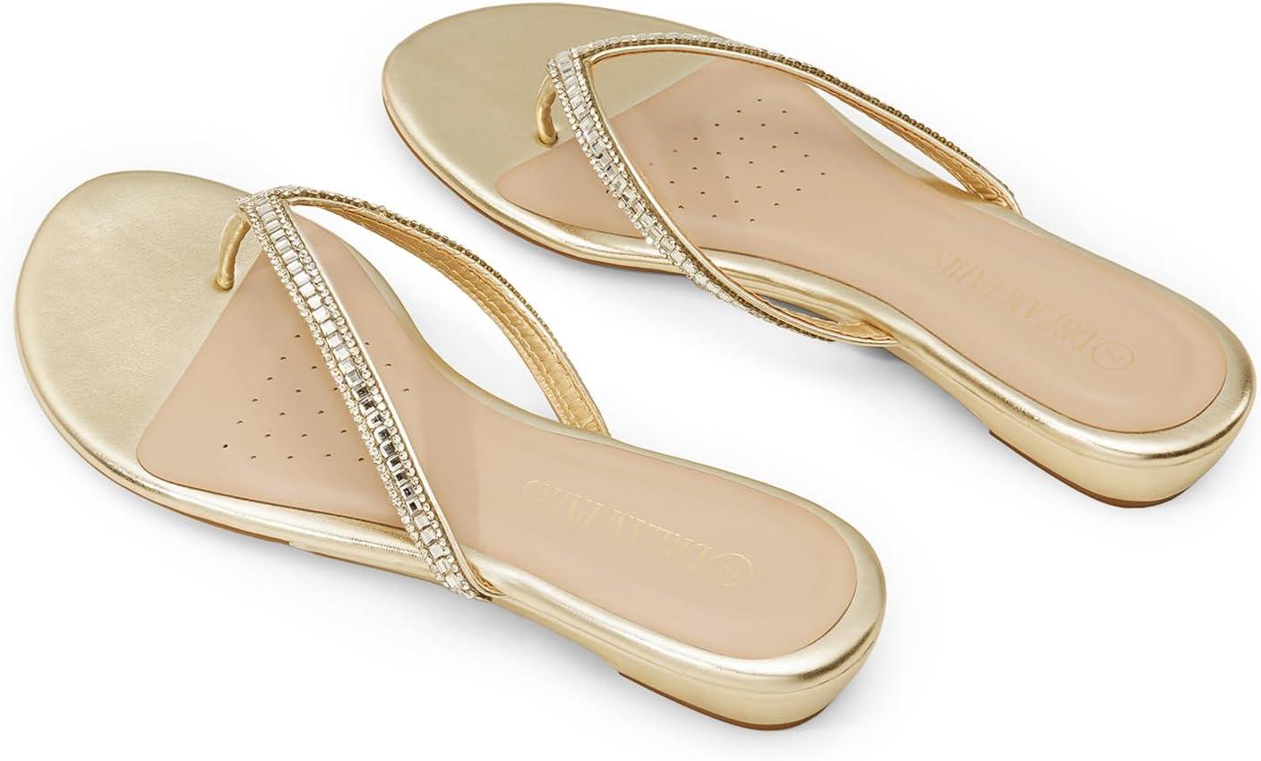 imageDREAM PAIRS Womens Fashion Rhinestones Design Slides Sandals Dress Daily Flat Sandals for SummerGold Glitter