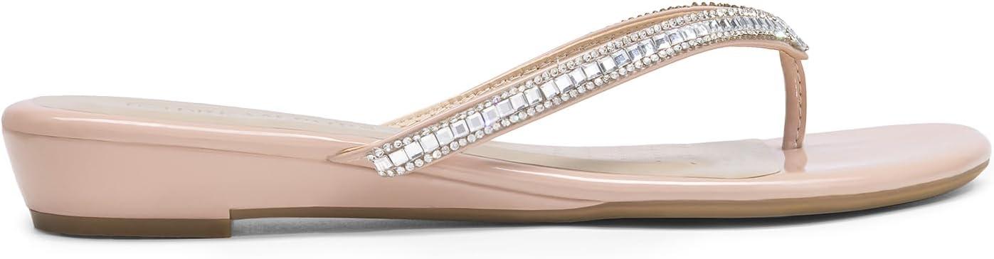 imageDREAM PAIRS Womens Fashion Rhinestones Design Slides Sandals Dress Daily Flat Sandals for SummerNude