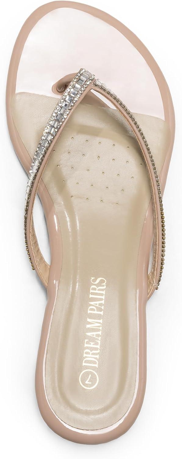 imageDREAM PAIRS Womens Fashion Rhinestones Design Slides Sandals Dress Daily Flat Sandals for SummerNude