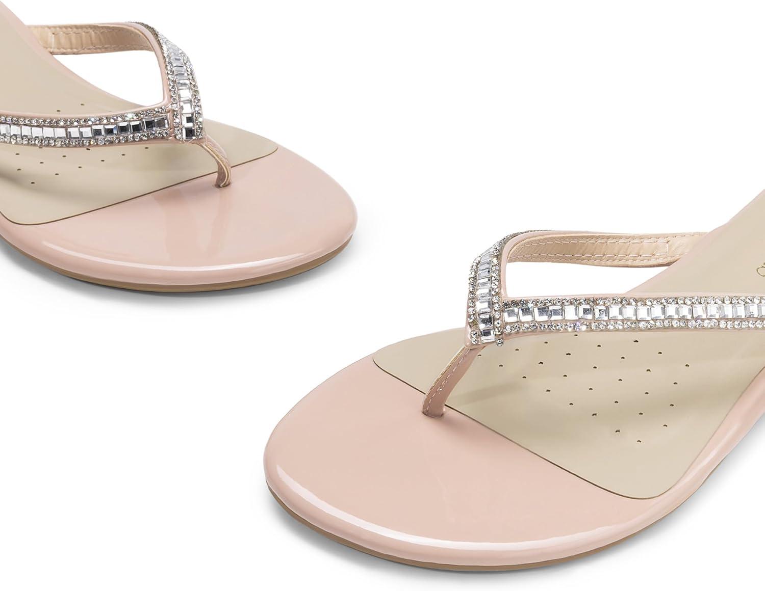 imageDREAM PAIRS Womens Fashion Rhinestones Design Slides Sandals Dress Daily Flat Sandals for SummerNude