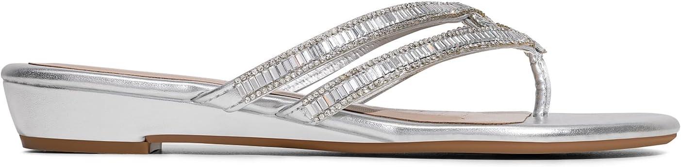 imageDREAM PAIRS Womens Fashion Rhinestones Design Slides Sandals Dress Daily Flat Sandals for SummerSilver