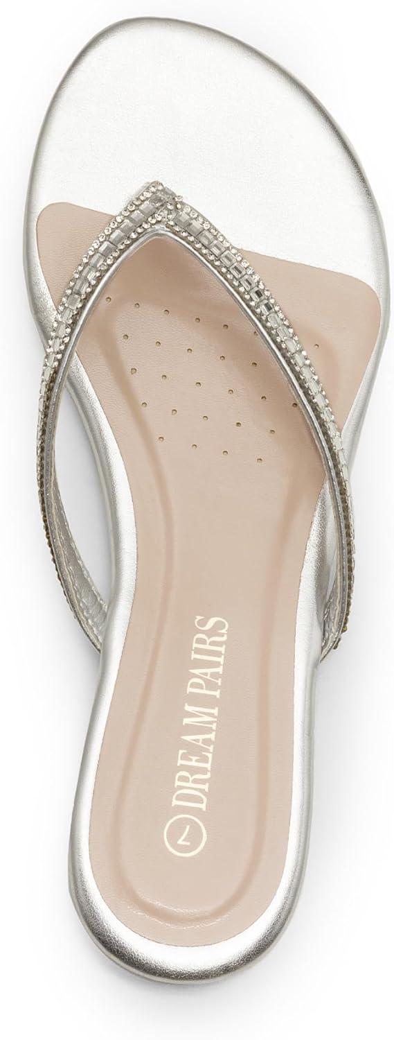 imageDREAM PAIRS Womens Fashion Rhinestones Design Slides Sandals Dress Daily Flat Sandals for SummerSilver Glitter