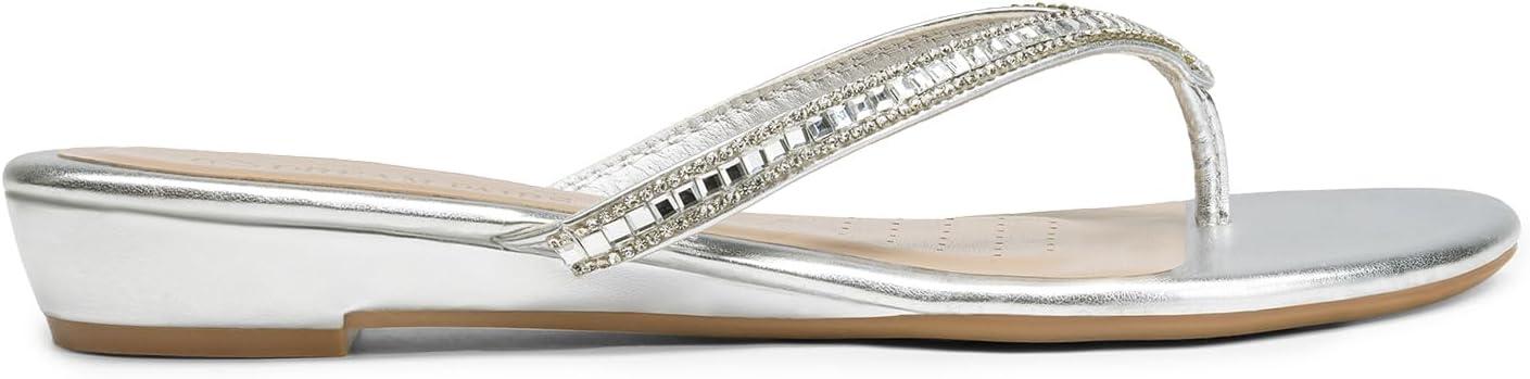 imageDREAM PAIRS Womens Fashion Rhinestones Design Slides Sandals Dress Daily Flat Sandals for SummerSilver Glitter