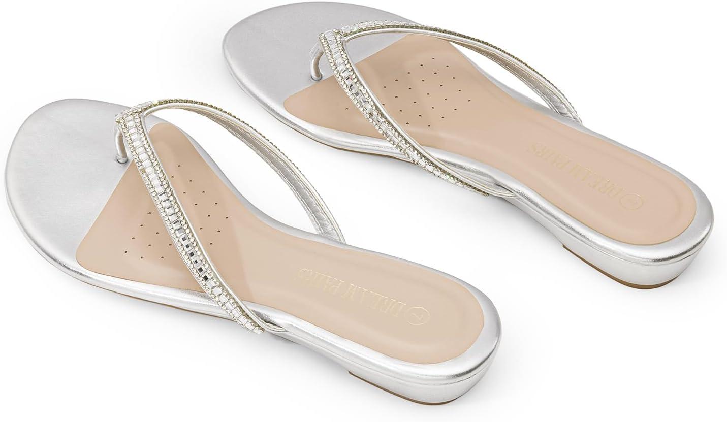 imageDREAM PAIRS Womens Fashion Rhinestones Design Slides Sandals Dress Daily Flat Sandals for SummerSilver Glitter