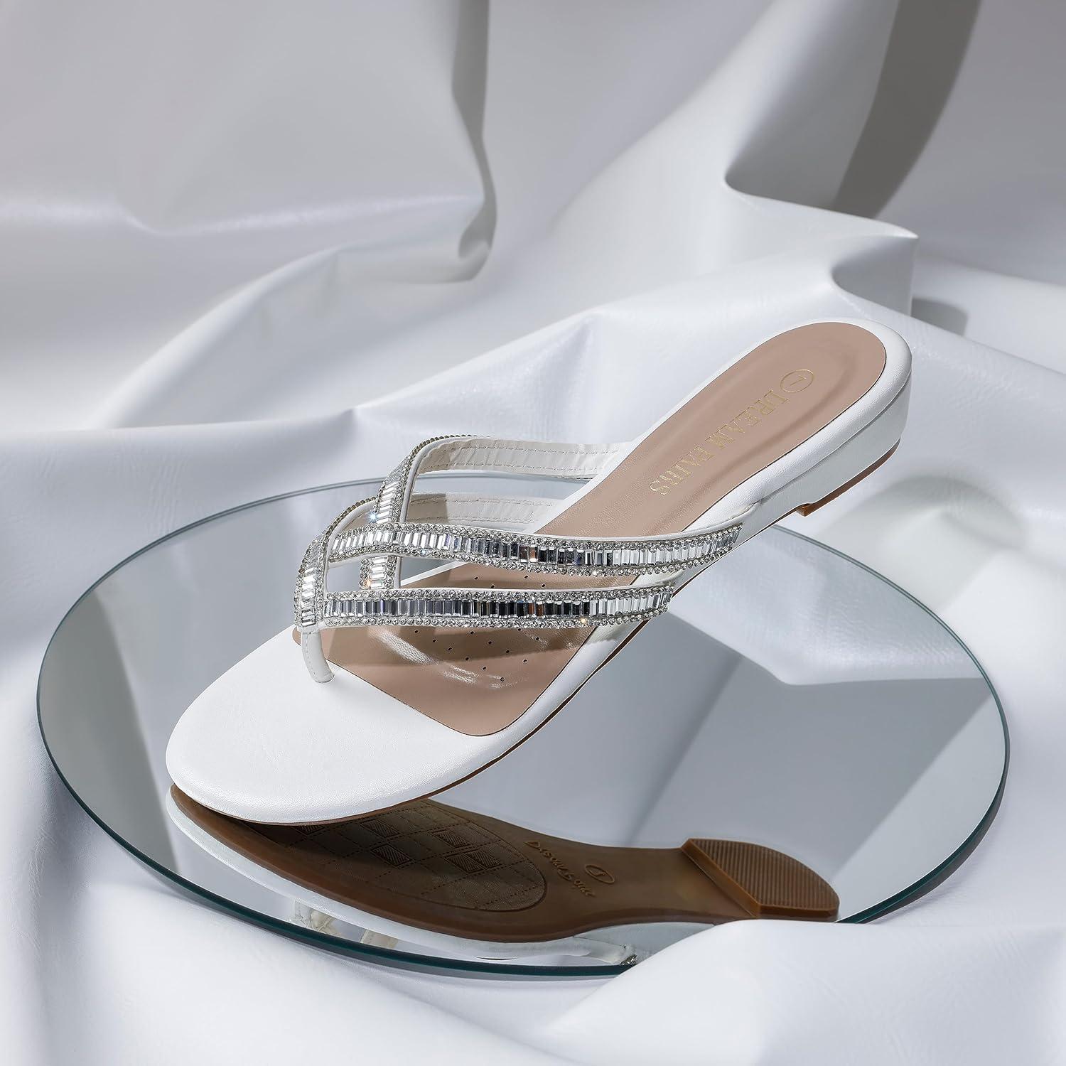 imageDREAM PAIRS Womens Fashion Rhinestones Design Slides Sandals Dress Daily Flat Sandals for SummerWhite