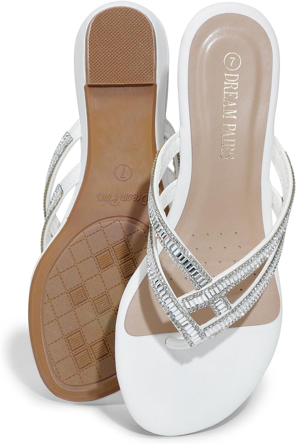 imageDREAM PAIRS Womens Fashion Rhinestones Design Slides Sandals Dress Daily Flat Sandals for SummerWhite