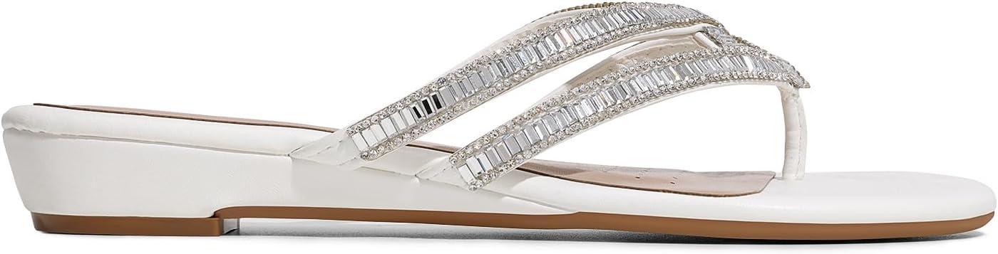 imageDREAM PAIRS Womens Fashion Rhinestones Design Slides Sandals Dress Daily Flat Sandals for SummerWhite