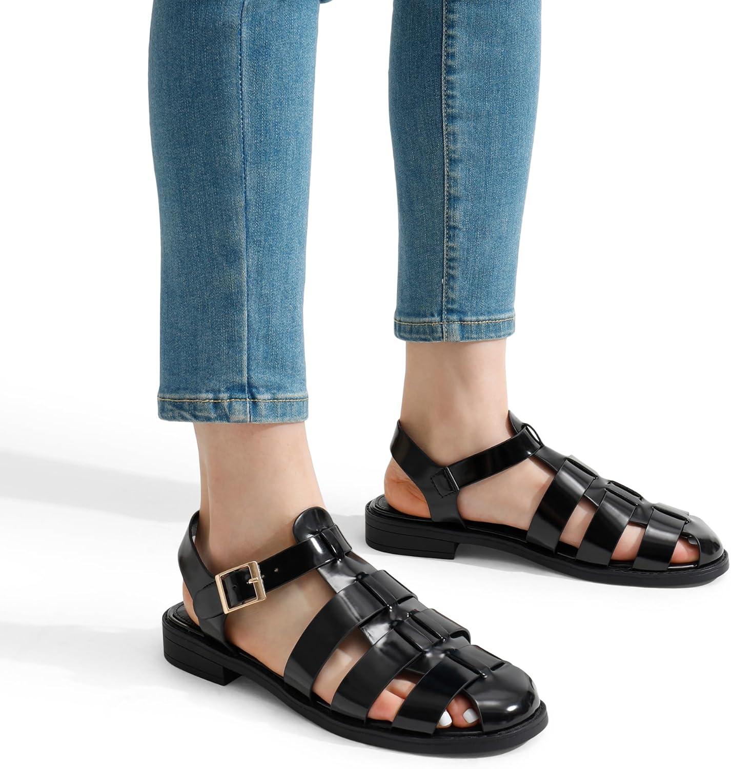 imageDREAM PAIRS Womens Fisherman Gladiator Braided Flat Sandal Cute Woven Strappy Closed Toe Shoes for SummerBlackpat