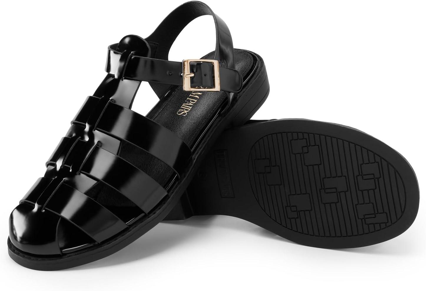 imageDREAM PAIRS Womens Fisherman Gladiator Braided Flat Sandal Cute Woven Strappy Closed Toe Shoes for SummerBlackpat