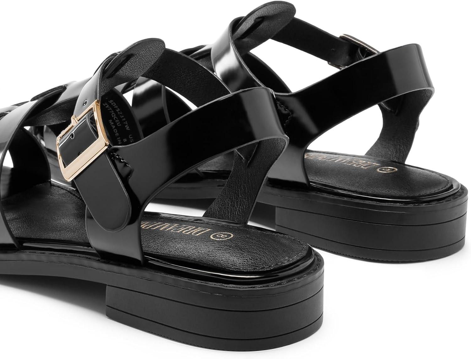 imageDREAM PAIRS Womens Fisherman Gladiator Braided Flat Sandal Cute Woven Strappy Closed Toe Shoes for SummerBlackpat