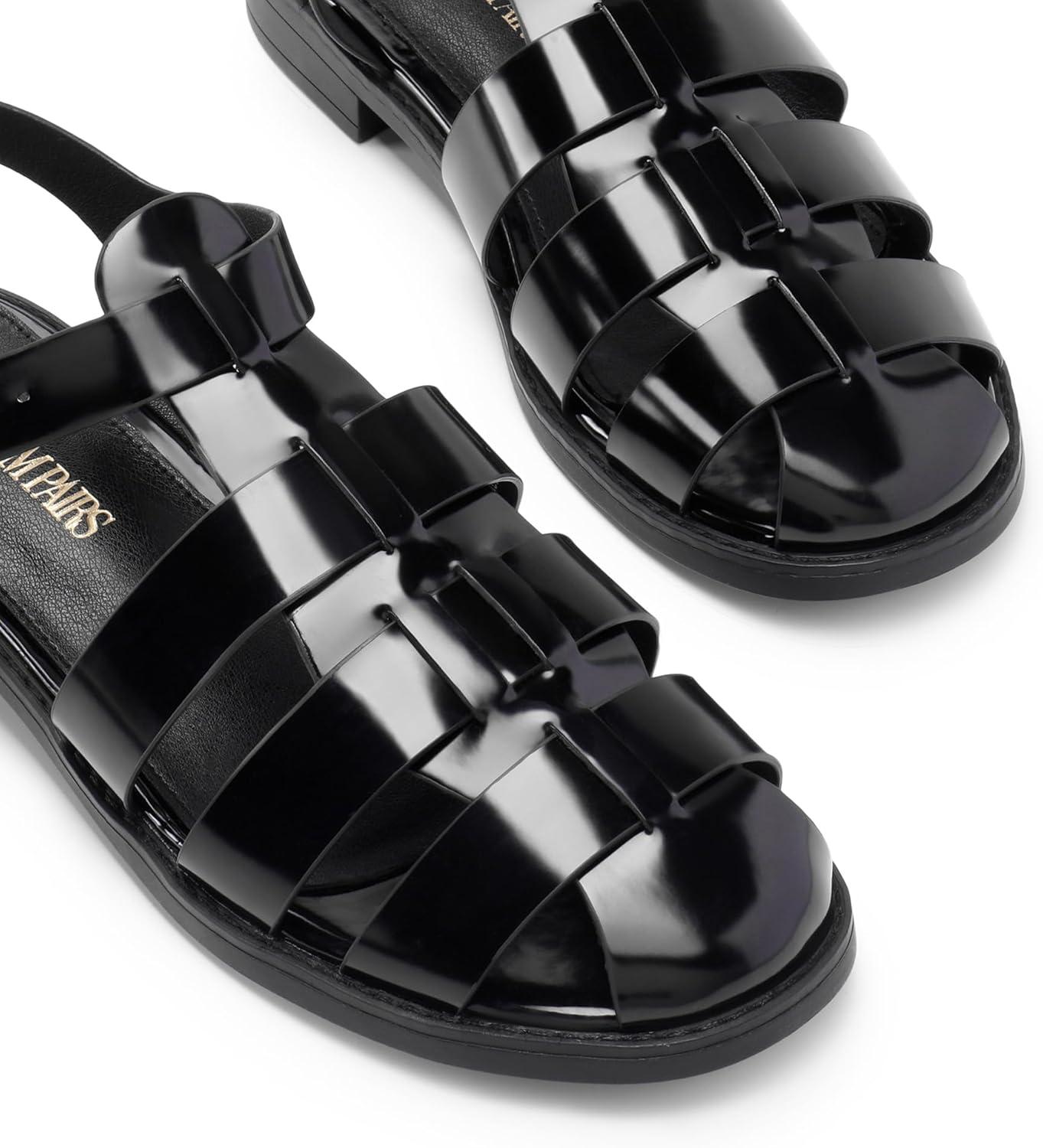 imageDREAM PAIRS Womens Fisherman Gladiator Braided Flat Sandal Cute Woven Strappy Closed Toe Shoes for SummerBlackpat