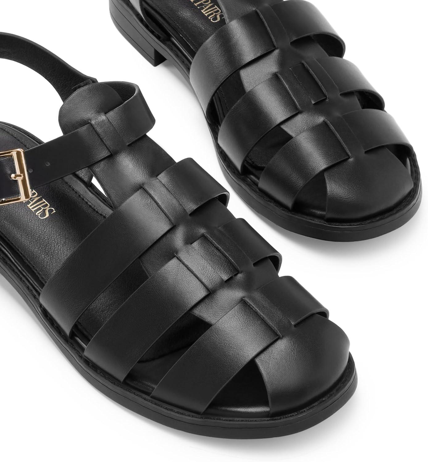 imageDREAM PAIRS Womens Fisherman Gladiator Braided Flat Sandal Cute Woven Strappy Closed Toe Shoes for SummerBlackpu