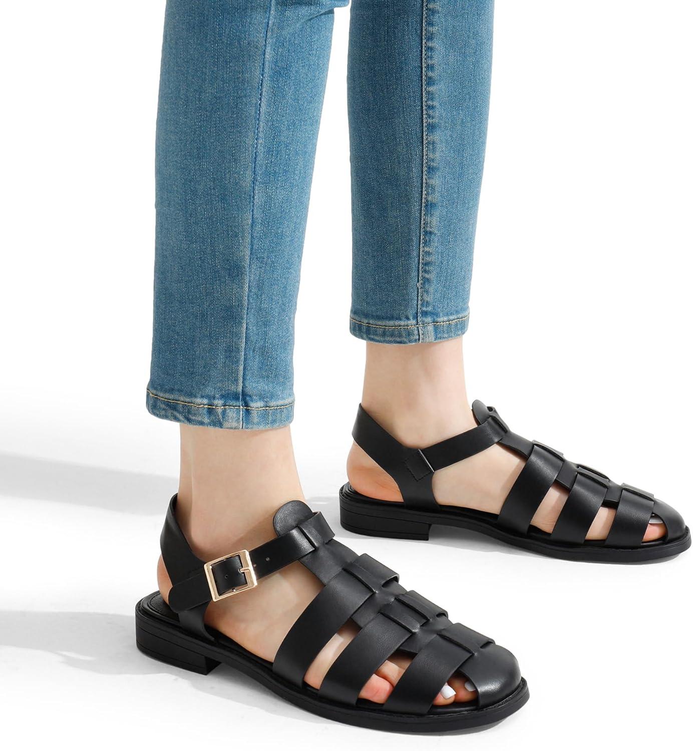 imageDREAM PAIRS Womens Fisherman Gladiator Braided Flat Sandal Cute Woven Strappy Closed Toe Shoes for SummerBlackpu