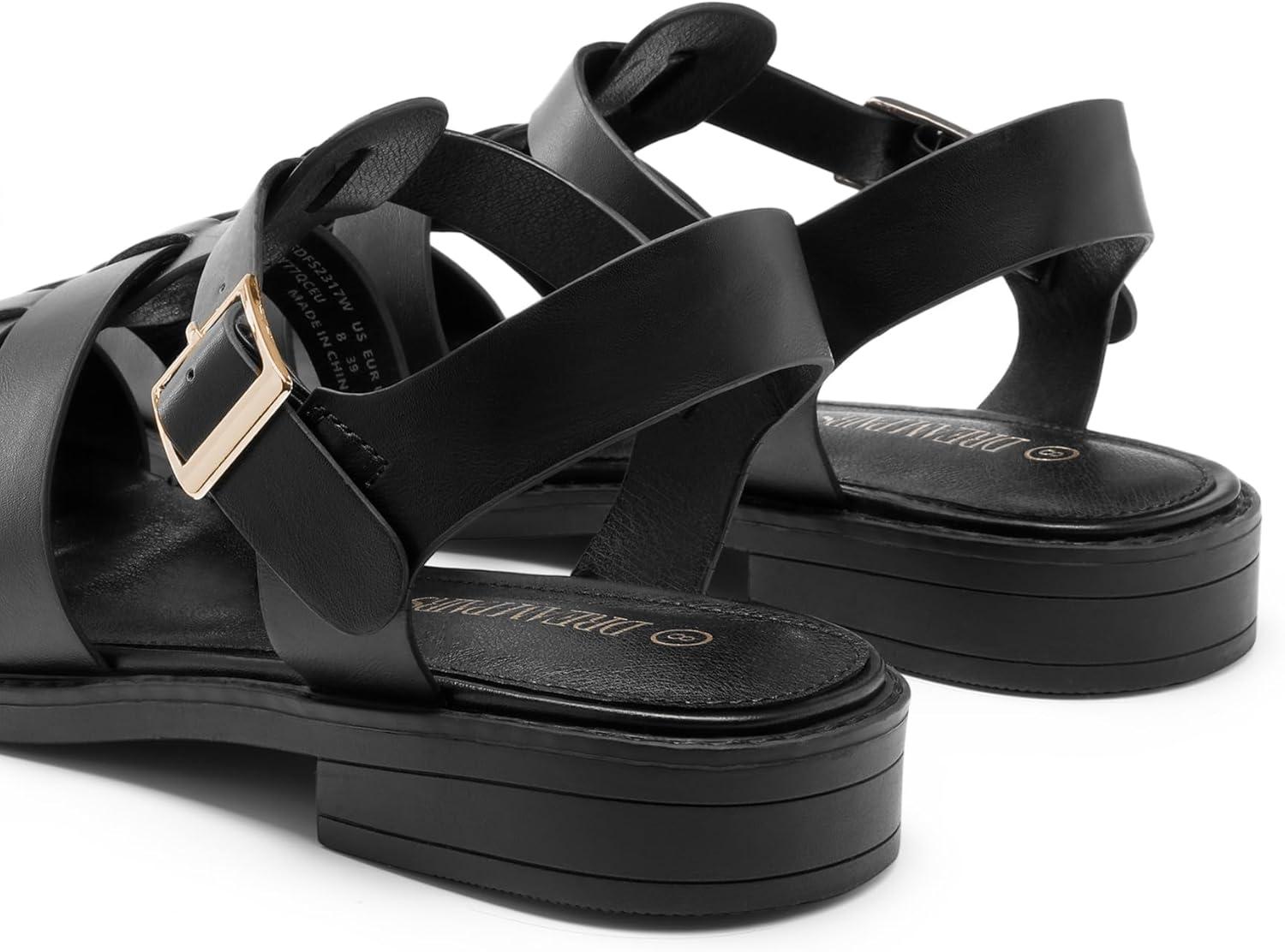 imageDREAM PAIRS Womens Fisherman Gladiator Braided Flat Sandal Cute Woven Strappy Closed Toe Shoes for SummerBlackpu