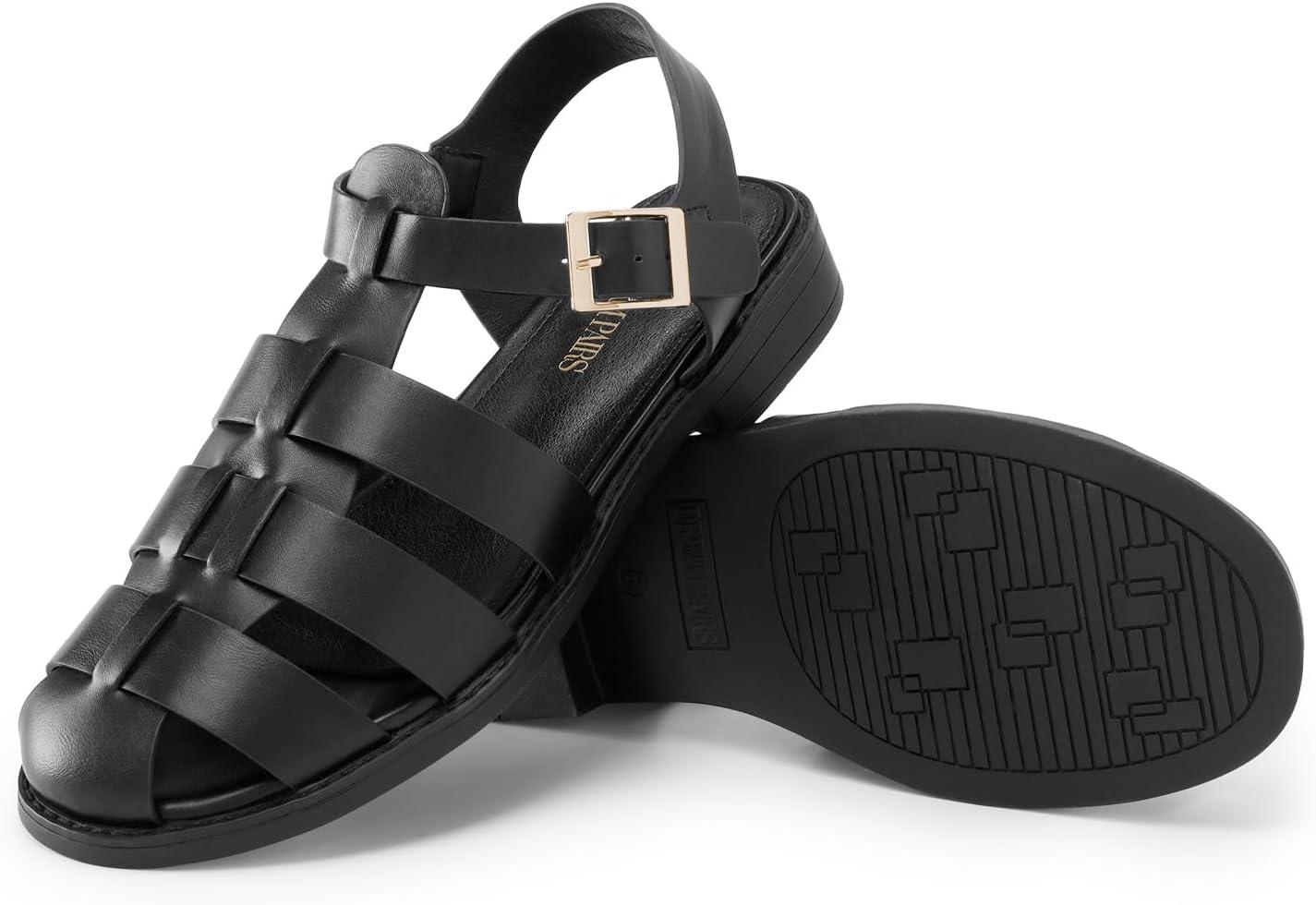 imageDREAM PAIRS Womens Fisherman Gladiator Braided Flat Sandal Cute Woven Strappy Closed Toe Shoes for SummerBlackpu