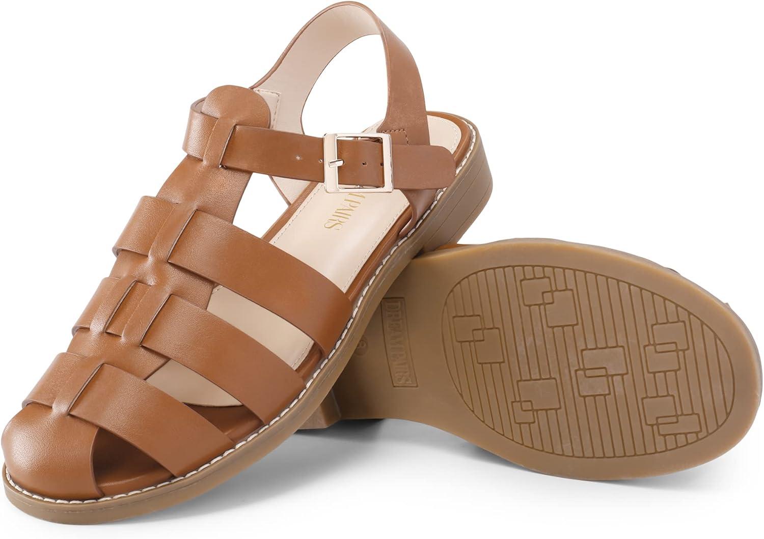 imageDREAM PAIRS Womens Fisherman Gladiator Braided Flat Sandal Cute Woven Strappy Closed Toe Shoes for SummerBrownpu