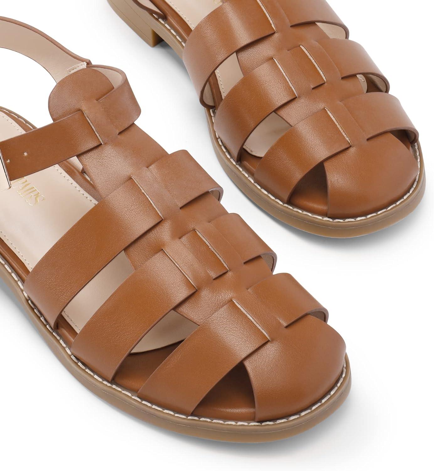 imageDREAM PAIRS Womens Fisherman Gladiator Braided Flat Sandal Cute Woven Strappy Closed Toe Shoes for SummerBrownpu