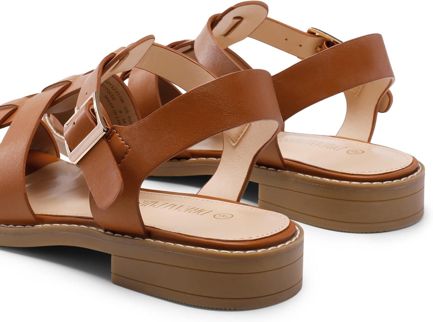 imageDREAM PAIRS Womens Fisherman Gladiator Braided Flat Sandal Cute Woven Strappy Closed Toe Shoes for SummerBrownpu