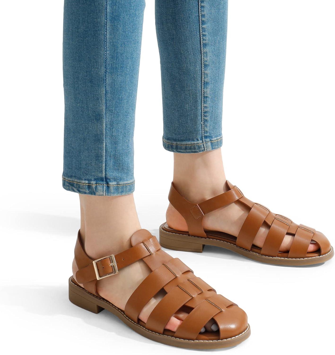 imageDREAM PAIRS Womens Fisherman Gladiator Braided Flat Sandal Cute Woven Strappy Closed Toe Shoes for SummerBrownpu