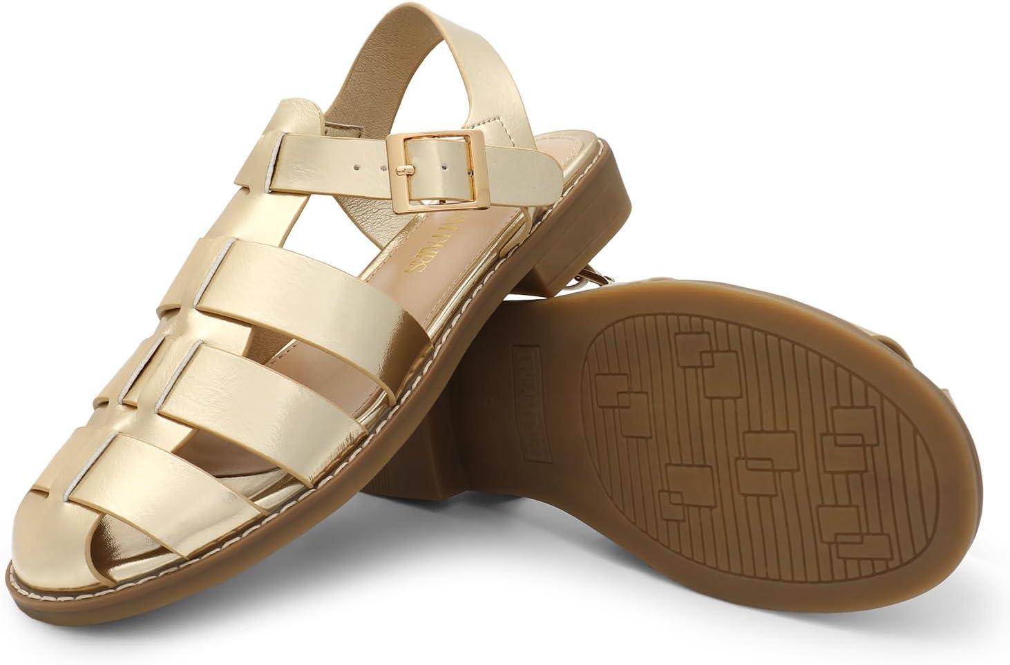 imageDREAM PAIRS Womens Fisherman Gladiator Braided Flat Sandal Cute Woven Strappy Closed Toe Shoes for SummerGoldmetallic