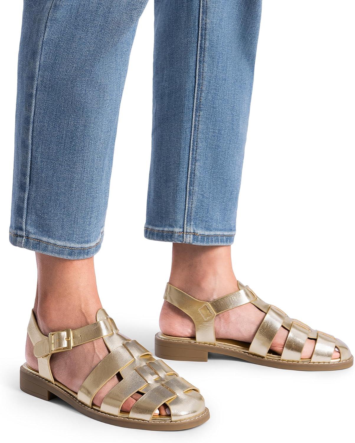 imageDREAM PAIRS Womens Fisherman Gladiator Braided Flat Sandal Cute Woven Strappy Closed Toe Shoes for SummerGoldmetallic