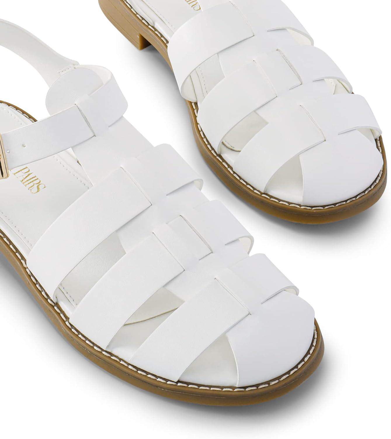 imageDREAM PAIRS Womens Fisherman Gladiator Braided Flat Sandal Cute Woven Strappy Closed Toe Shoes for SummerWhitepu