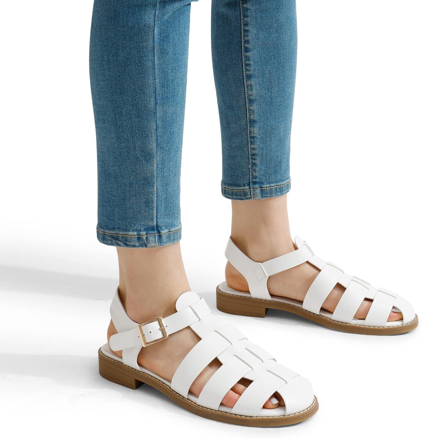 imageDREAM PAIRS Womens Fisherman Gladiator Braided Flat Sandal Cute Woven Strappy Closed Toe Shoes for SummerWhitepu