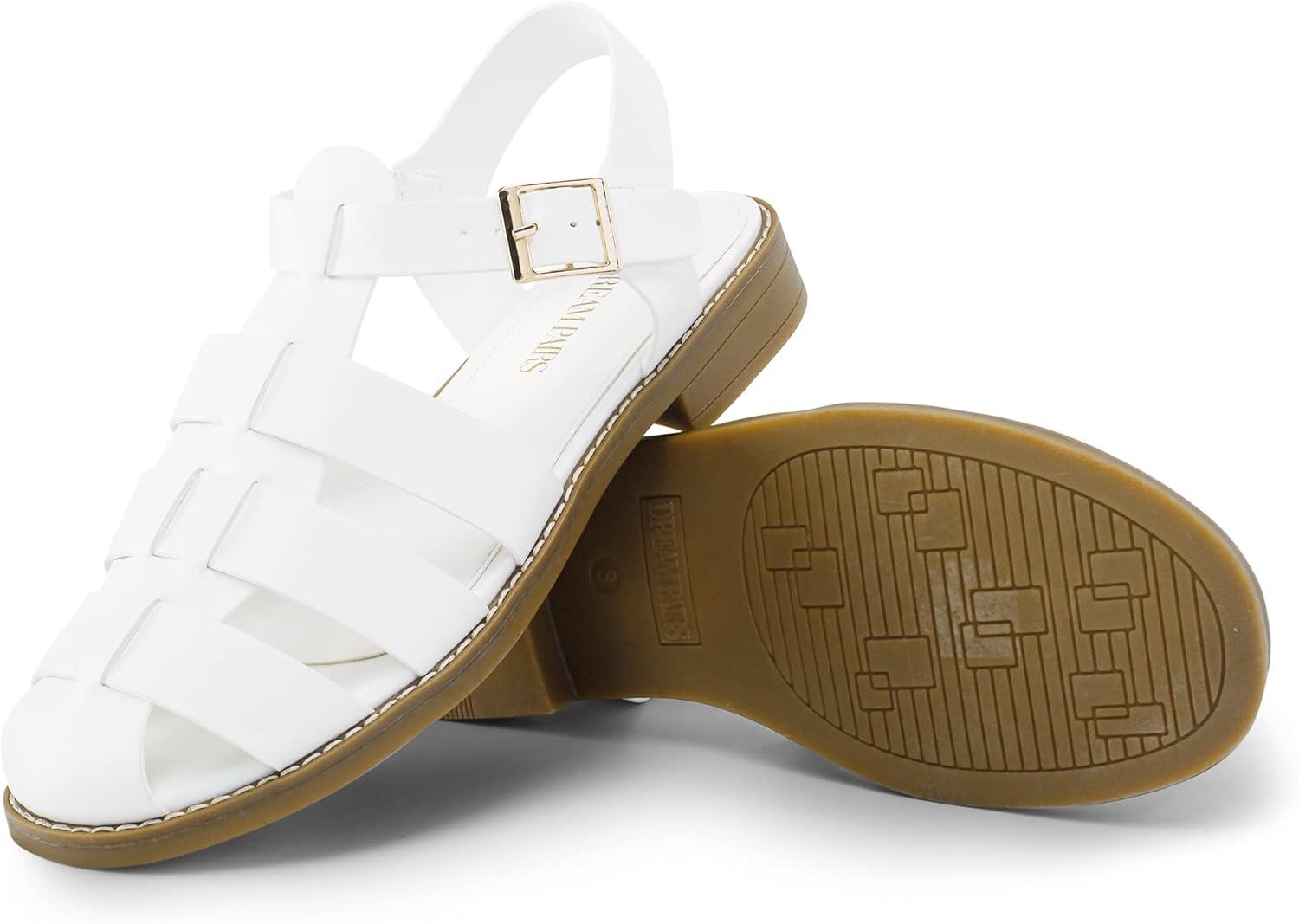 imageDREAM PAIRS Womens Fisherman Gladiator Braided Flat Sandal Cute Woven Strappy Closed Toe Shoes for SummerWhitepu