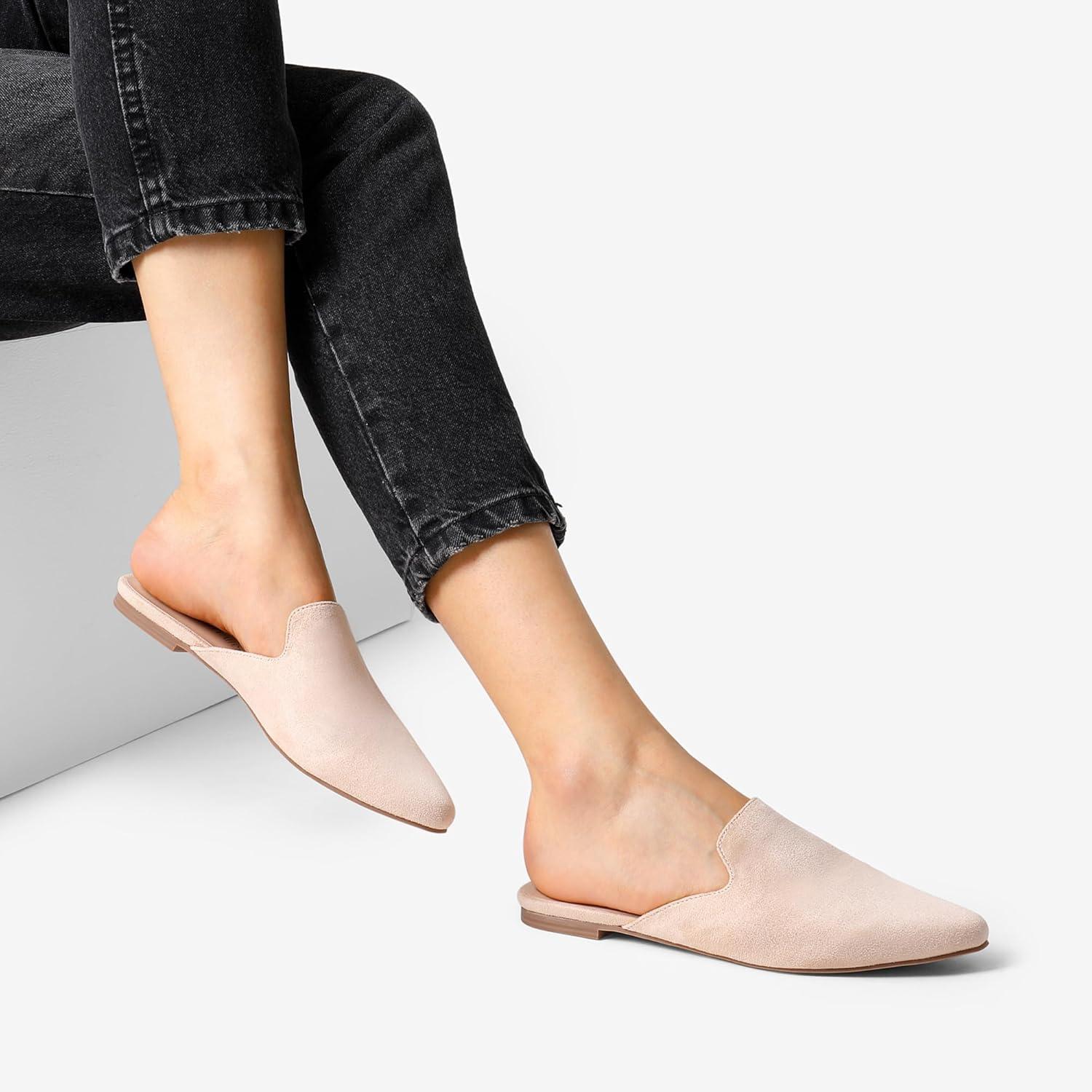 imageDREAM PAIRS Womens Flat Mules Pointed Toe Backless Loafer ShoesArricotSuede
