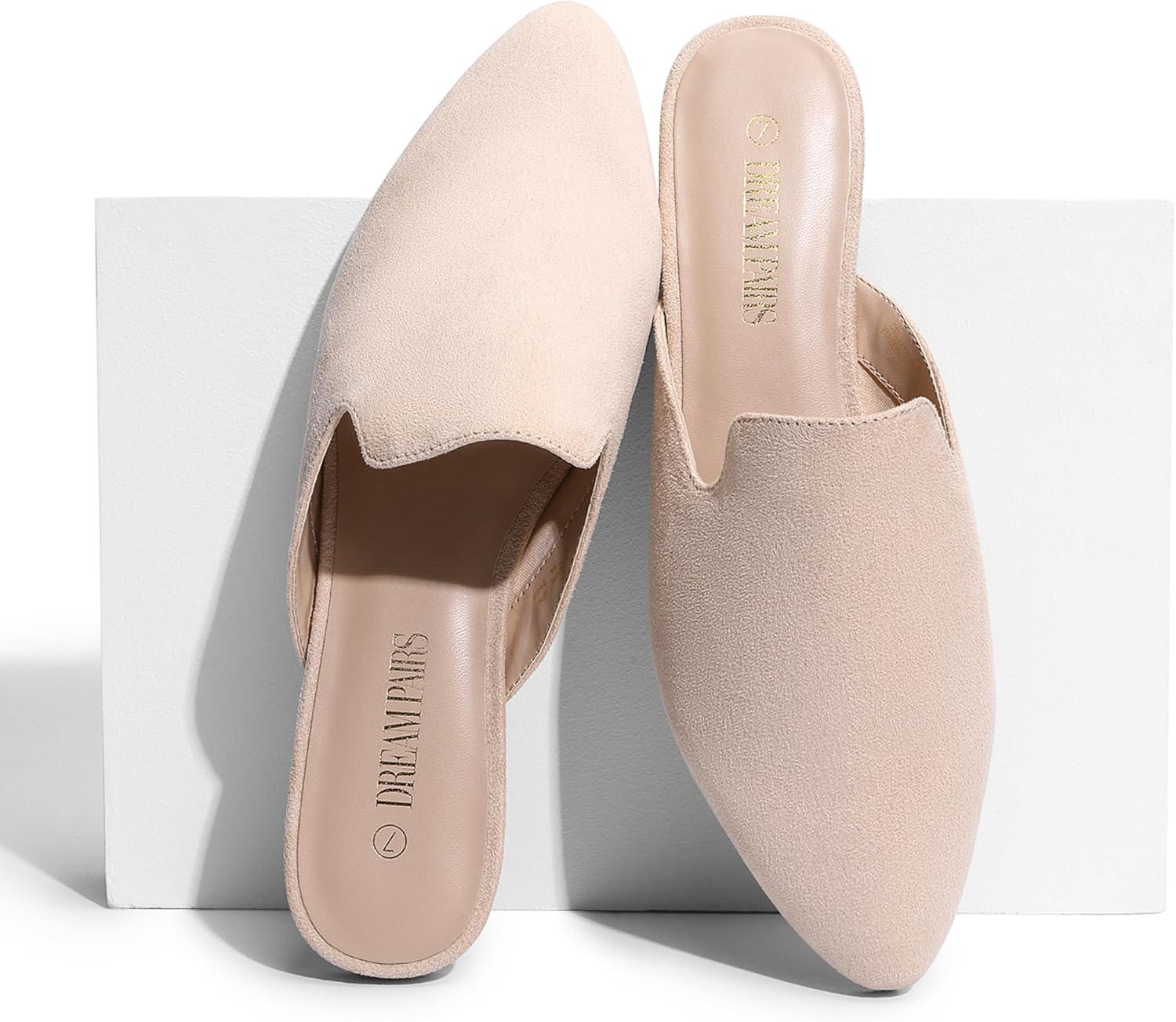 imageDREAM PAIRS Womens Flat Mules Pointed Toe Backless Loafer ShoesArricotSuede