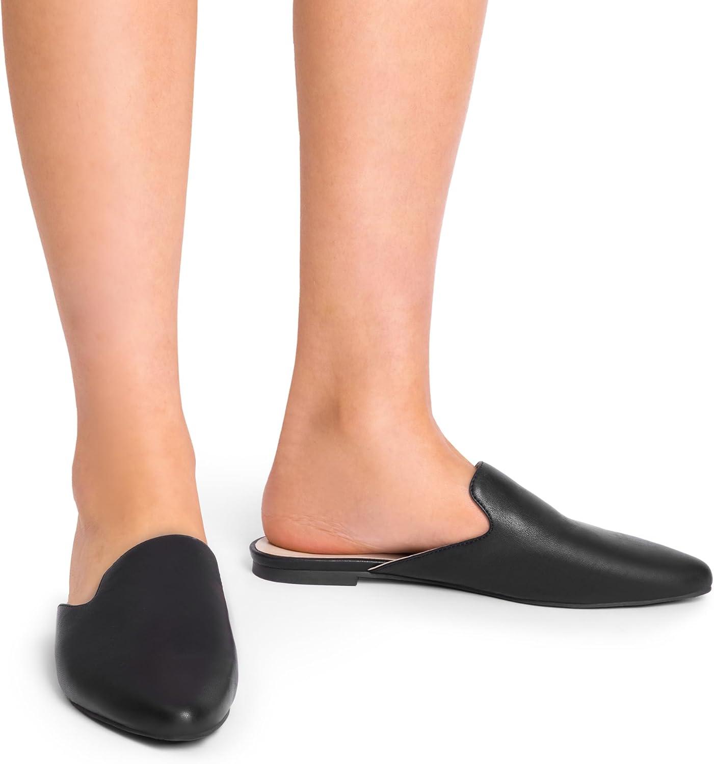 imageDREAM PAIRS Womens Flat Mules Pointed Toe Backless Loafer ShoesBlackPu