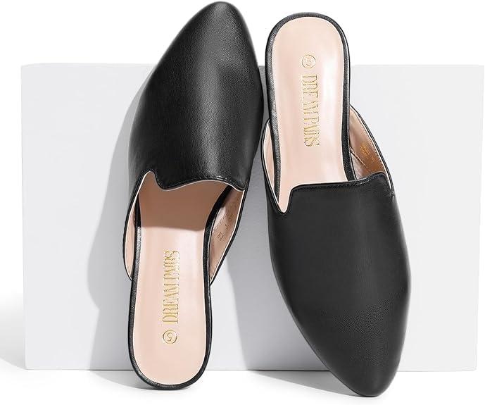 imageDREAM PAIRS Womens Flat Mules Pointed Toe Backless Loafer ShoesBlackPu