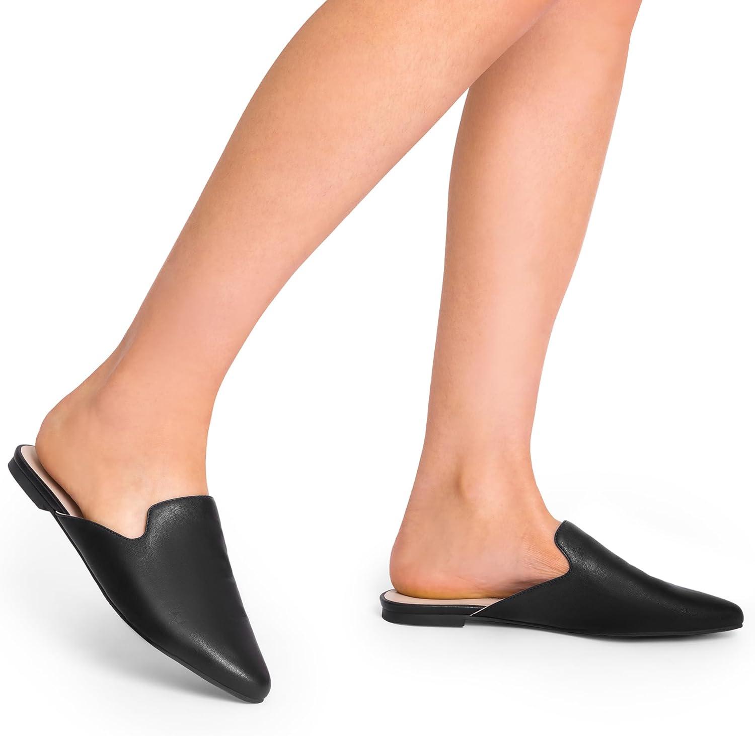 imageDREAM PAIRS Womens Flat Mules Pointed Toe Backless Loafer ShoesBlackPu
