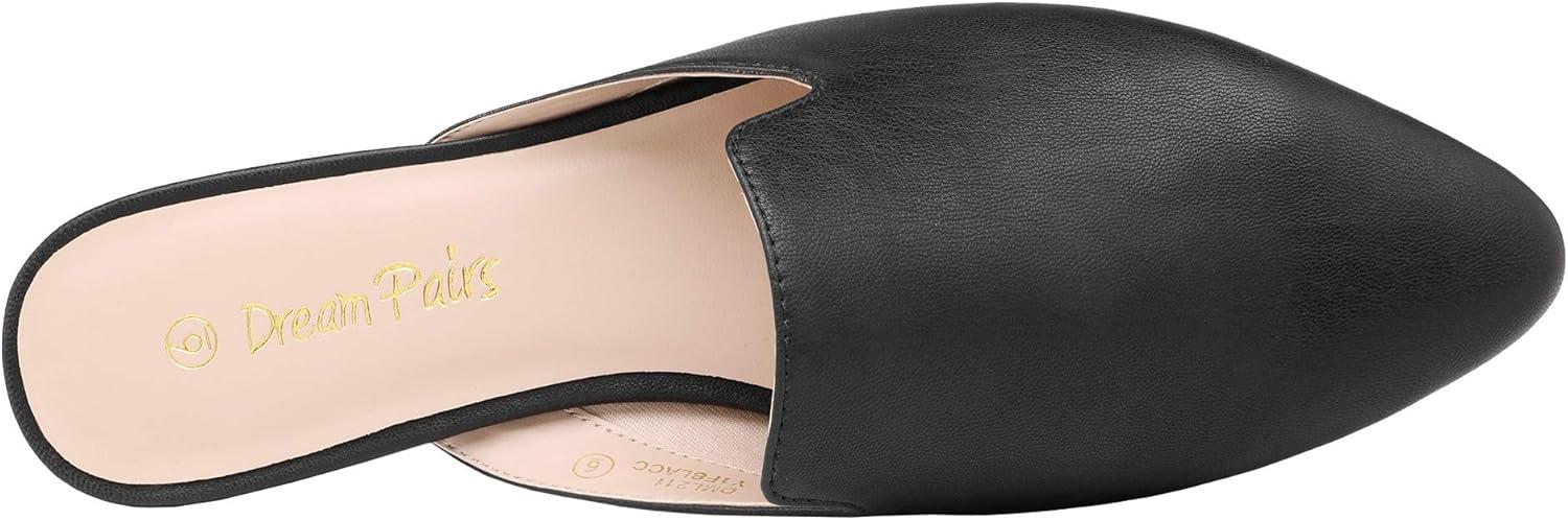 imageDREAM PAIRS Womens Flat Mules Pointed Toe Backless Loafer ShoesBlackPu