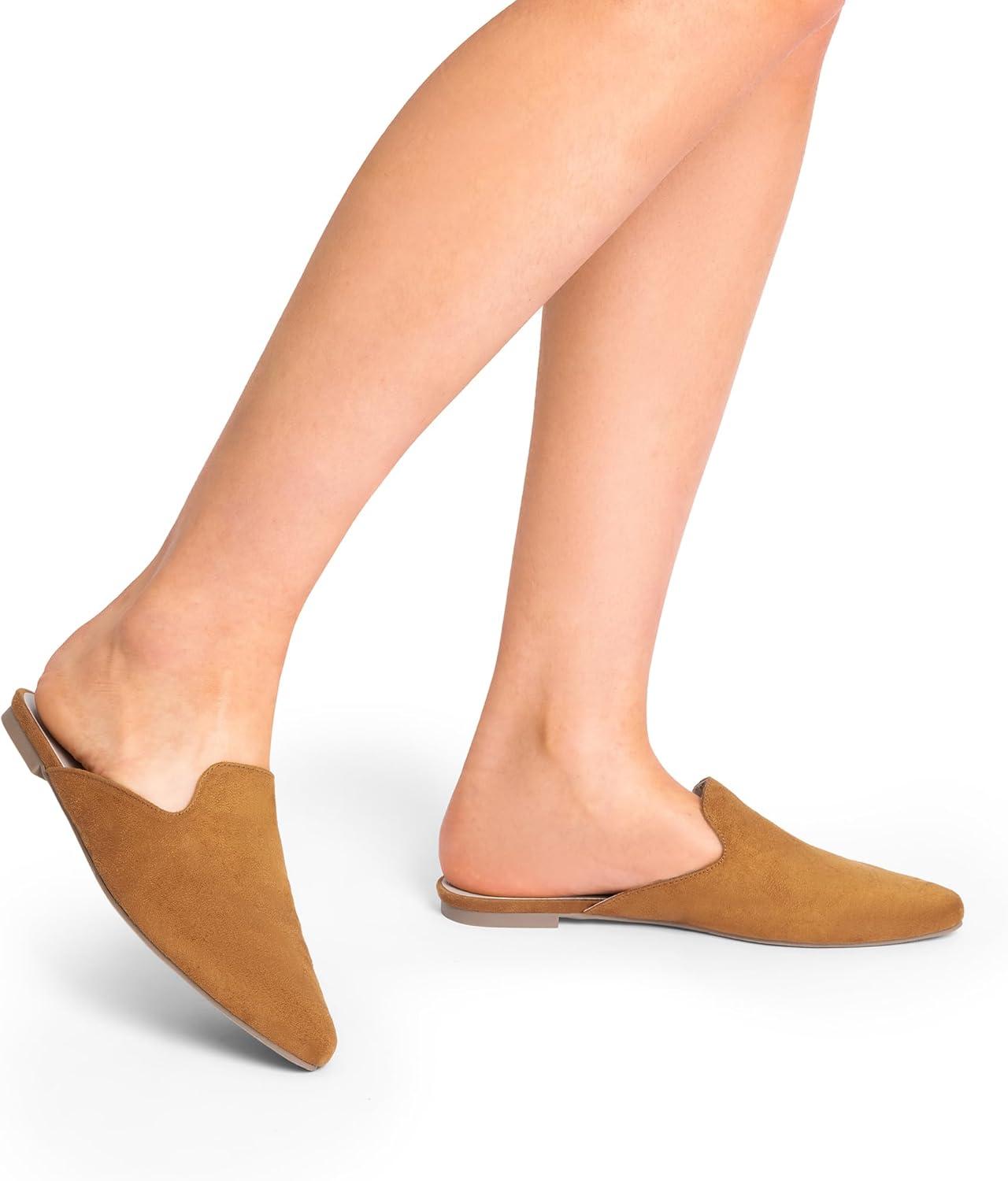 imageDREAM PAIRS Womens Flat Mules Pointed Toe Backless Loafer ShoesBrownsuede