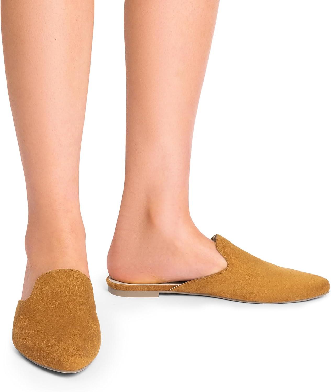 imageDREAM PAIRS Womens Flat Mules Pointed Toe Backless Loafer ShoesBrownsuede