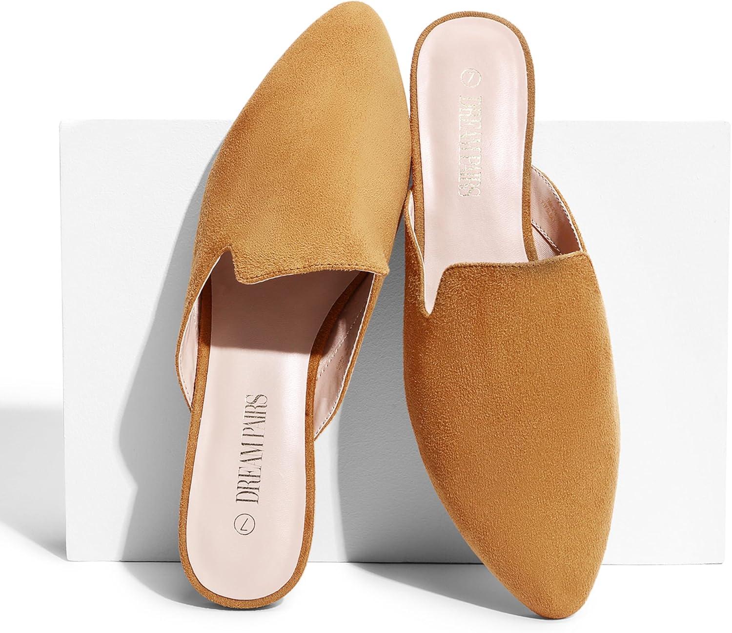 imageDREAM PAIRS Womens Flat Mules Pointed Toe Backless Loafer ShoesBrownsuede