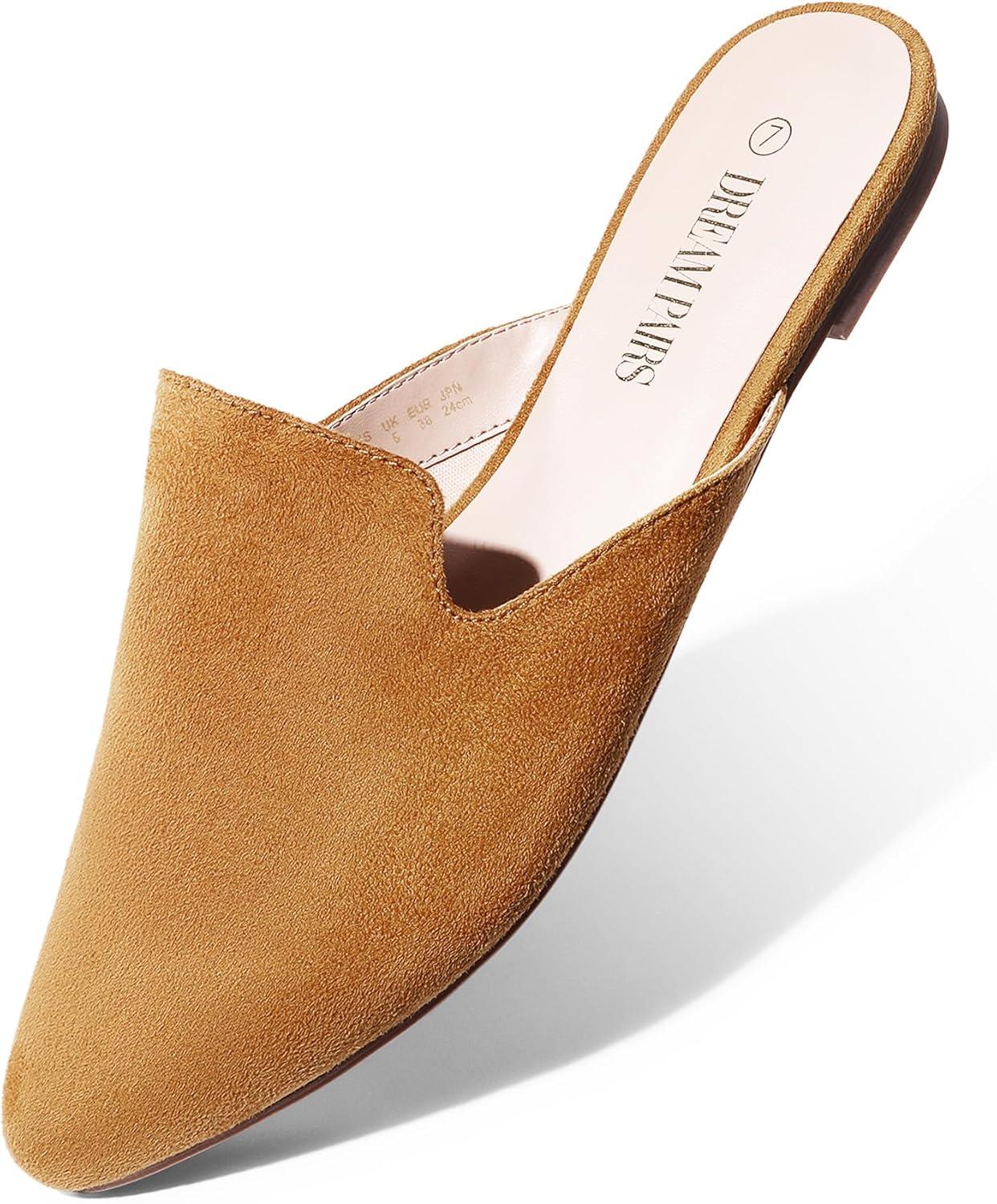 imageDREAM PAIRS Womens Flat Mules Pointed Toe Backless Loafer ShoesBrownsuede