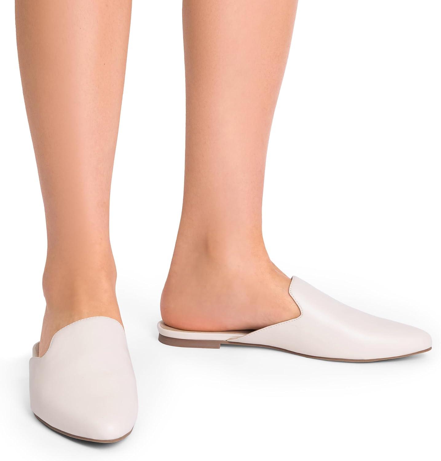 imageDREAM PAIRS Womens Flat Mules Pointed Toe Backless Loafer ShoesWhitePu