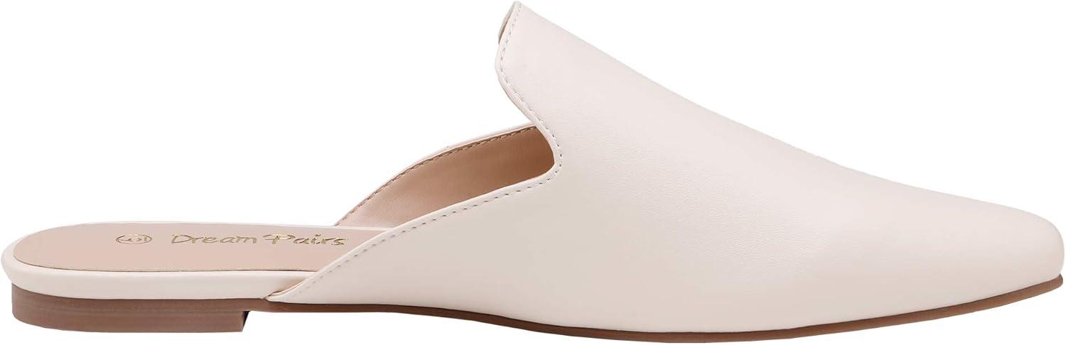 imageDREAM PAIRS Womens Flat Mules Pointed Toe Backless Loafer ShoesWhitePu