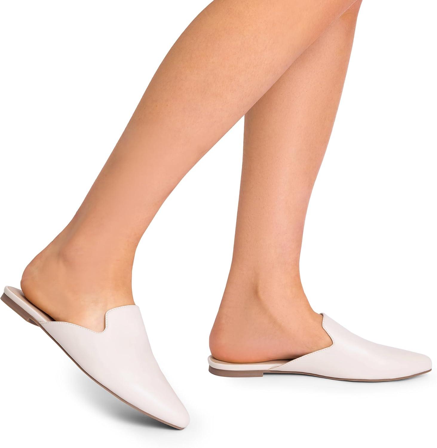 imageDREAM PAIRS Womens Flat Mules Pointed Toe Backless Loafer ShoesWhitePu