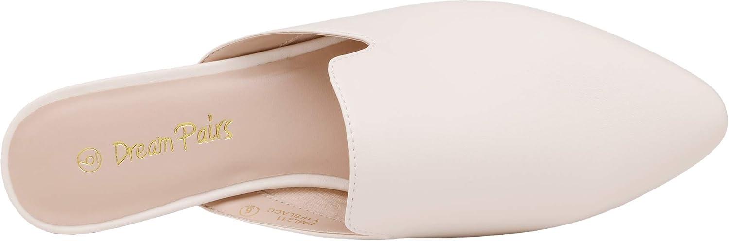 imageDREAM PAIRS Womens Flat Mules Pointed Toe Backless Loafer ShoesWhitePu