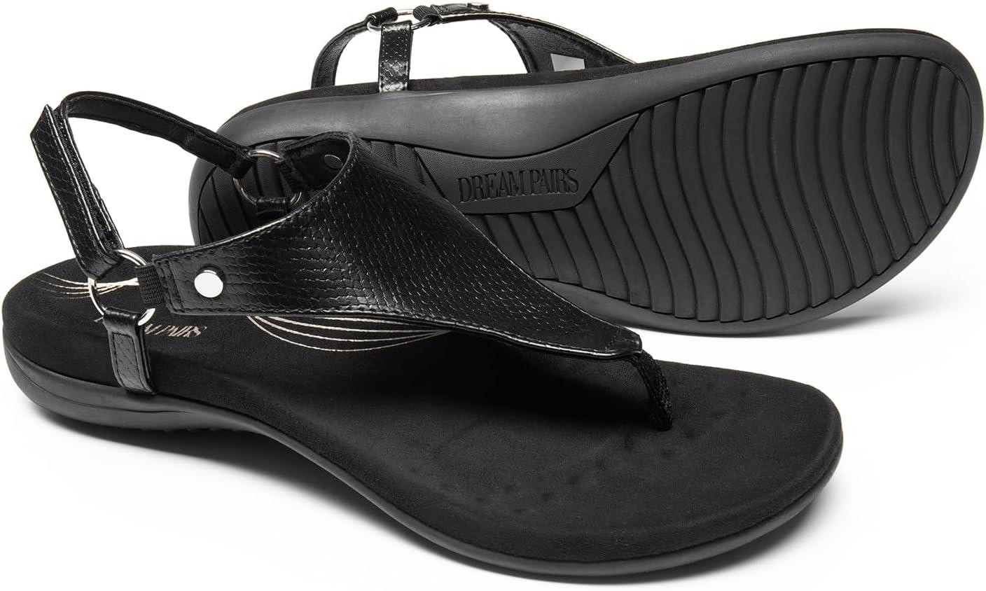 imageDREAM PAIRS Womens Flat Sandals Arch Support Orthopedic Comfortable Soft Cushion Summer TStrap Walking Thong SandalsAll Black