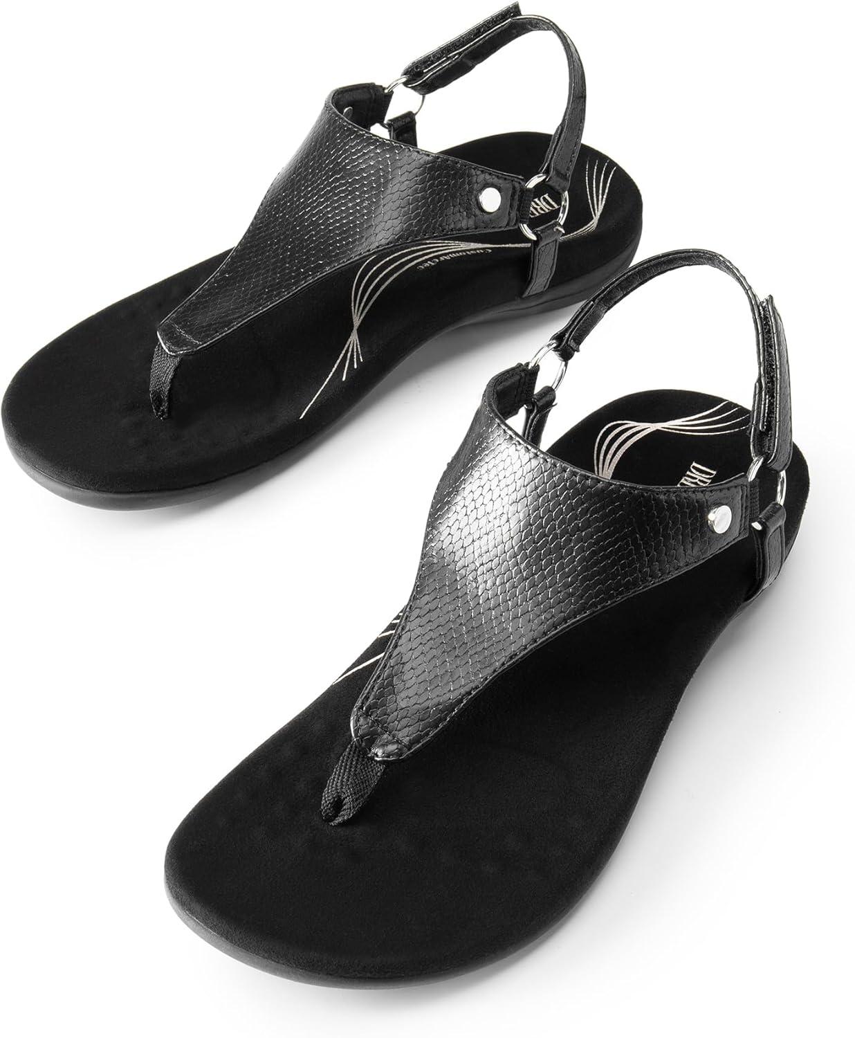 imageDREAM PAIRS Womens Flat Sandals Arch Support Orthopedic Comfortable Soft Cushion Summer TStrap Walking Thong SandalsAll Black