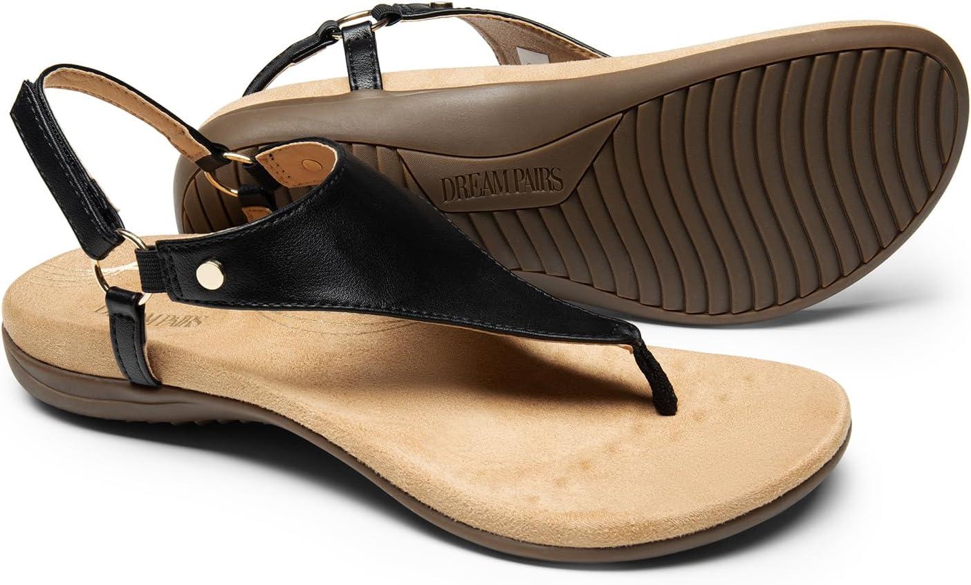 imageDREAM PAIRS Womens Flat Sandals Arch Support Orthopedic Comfortable Soft Cushion Summer TStrap Walking Thong SandalsBlack