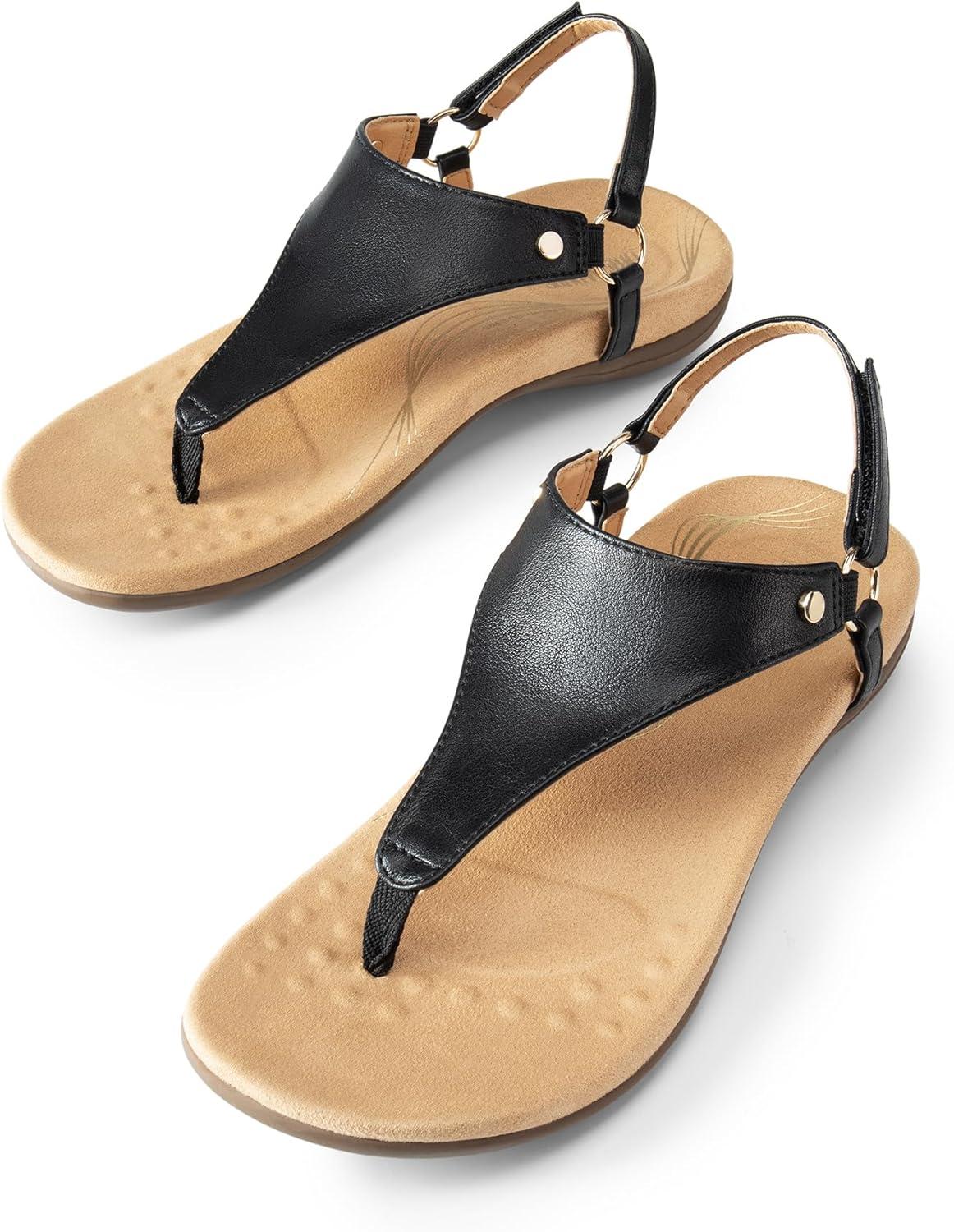 imageDREAM PAIRS Womens Flat Sandals Arch Support Orthopedic Comfortable Soft Cushion Summer TStrap Walking Thong SandalsBlack