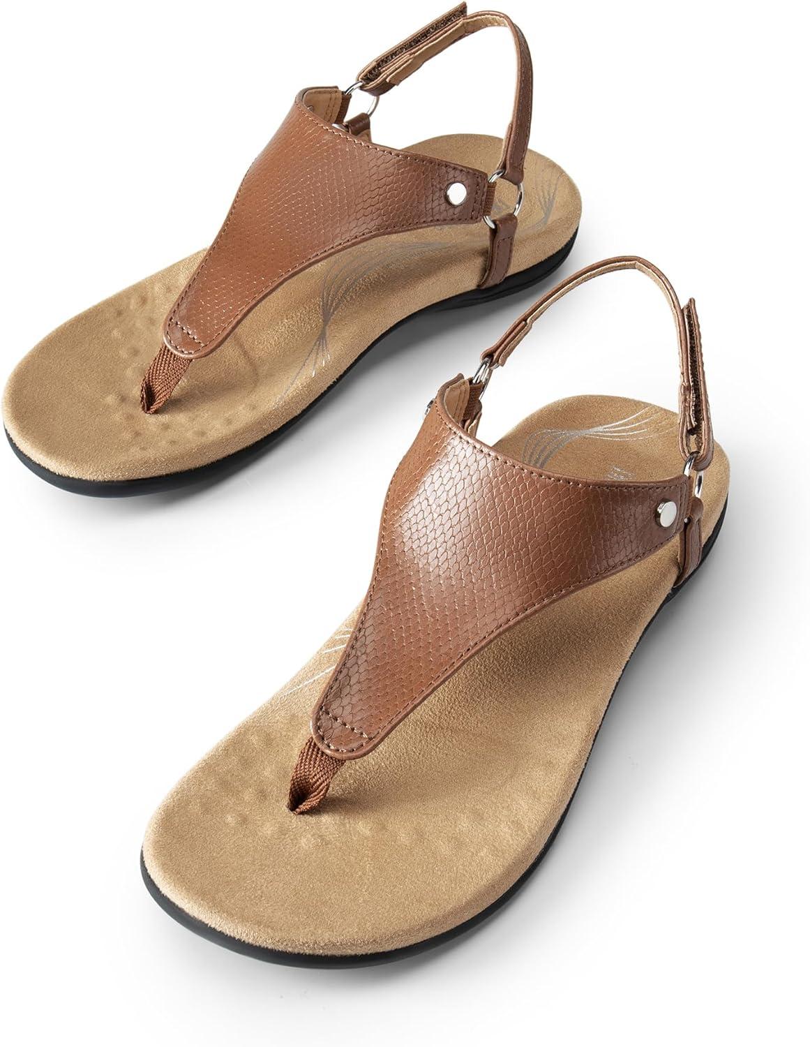 imageDREAM PAIRS Womens Flat Sandals Arch Support Orthopedic Comfortable Soft Cushion Summer TStrap Walking Thong SandalsBrown