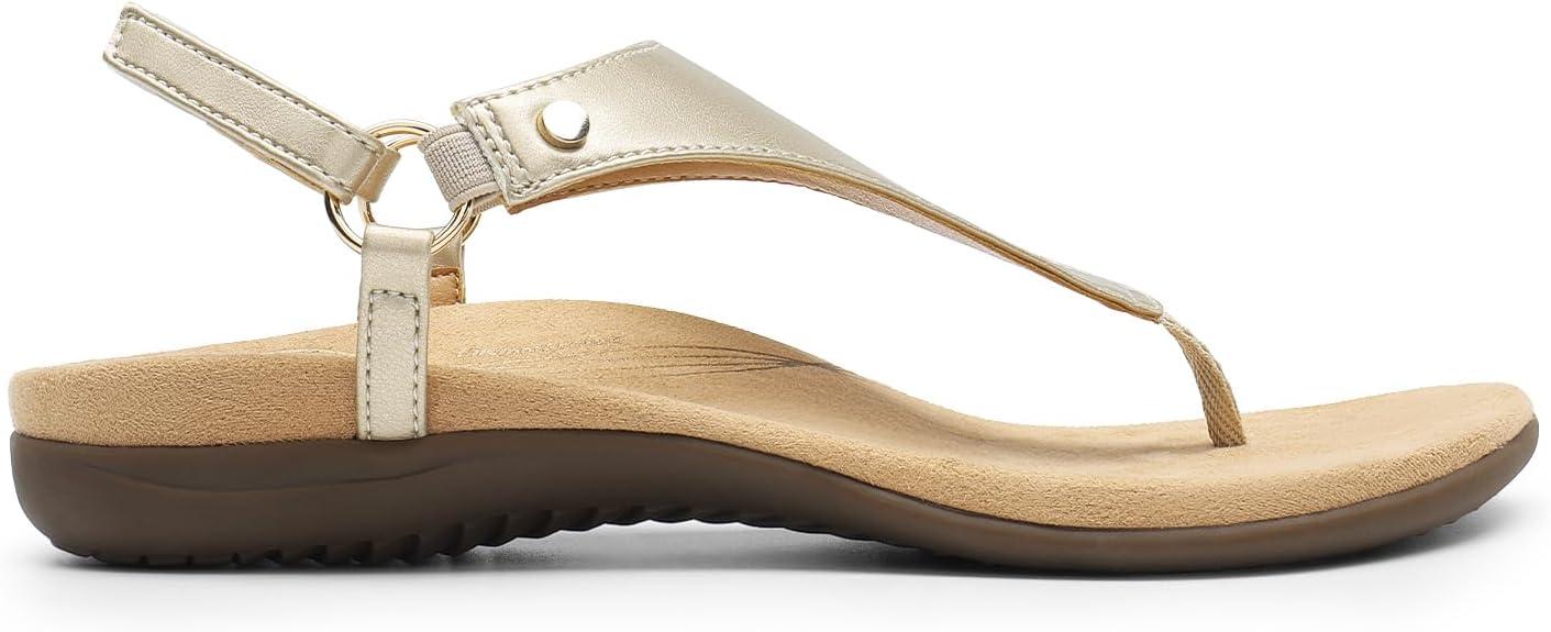 imageDREAM PAIRS Womens Flat Sandals Arch Support Orthopedic Comfortable Soft Cushion Summer TStrap Walking Thong SandalsGoldpu