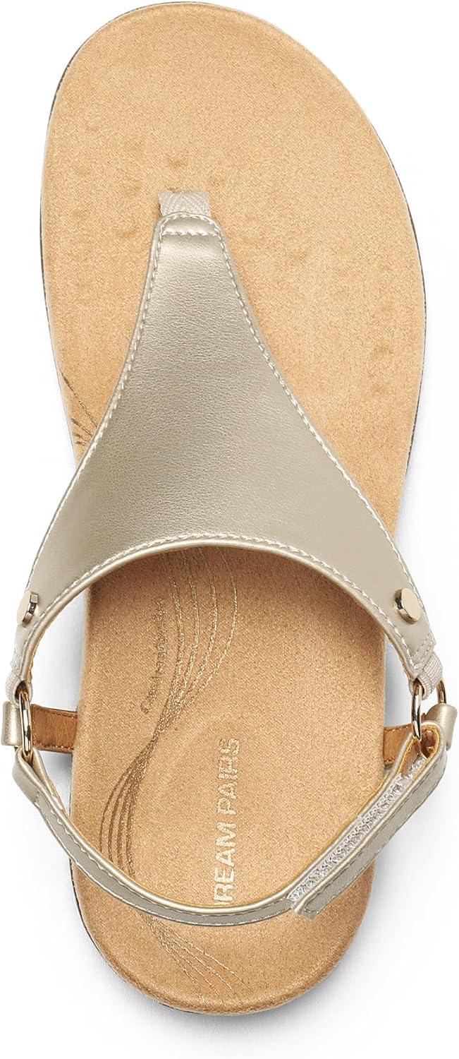 imageDREAM PAIRS Womens Flat Sandals Arch Support Orthopedic Comfortable Soft Cushion Summer TStrap Walking Thong SandalsGoldpu